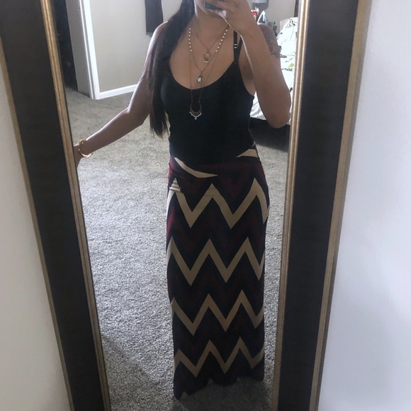 Burgundy & Tan chevron Maxi Skirt - Picture 2 of 2